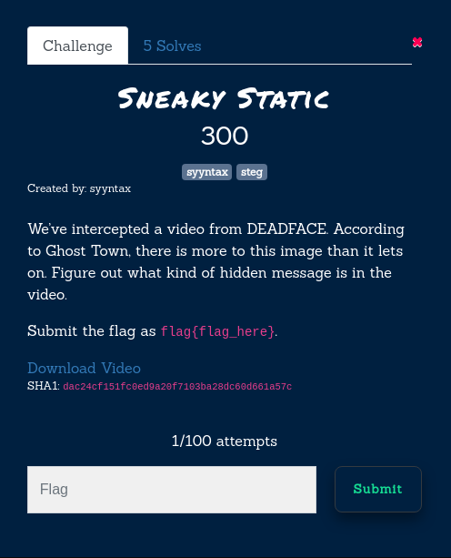 DEADFACE CTF: Sneaky Static Walkthrough